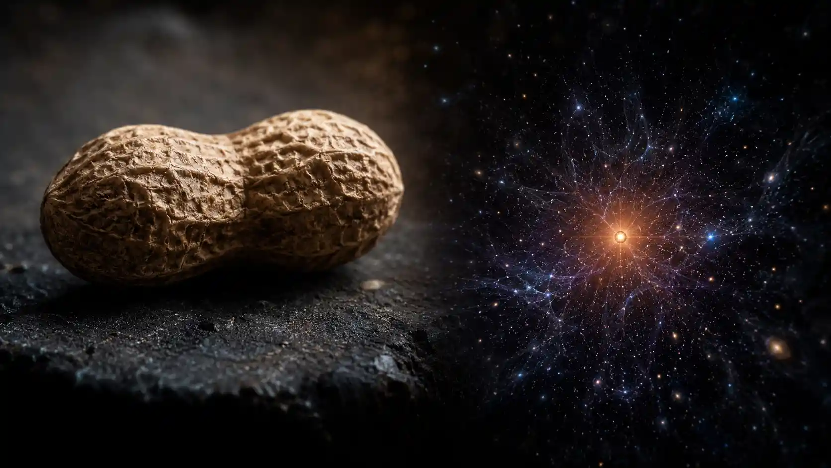 Conceptual macro view of earth peanut and glowing universe point