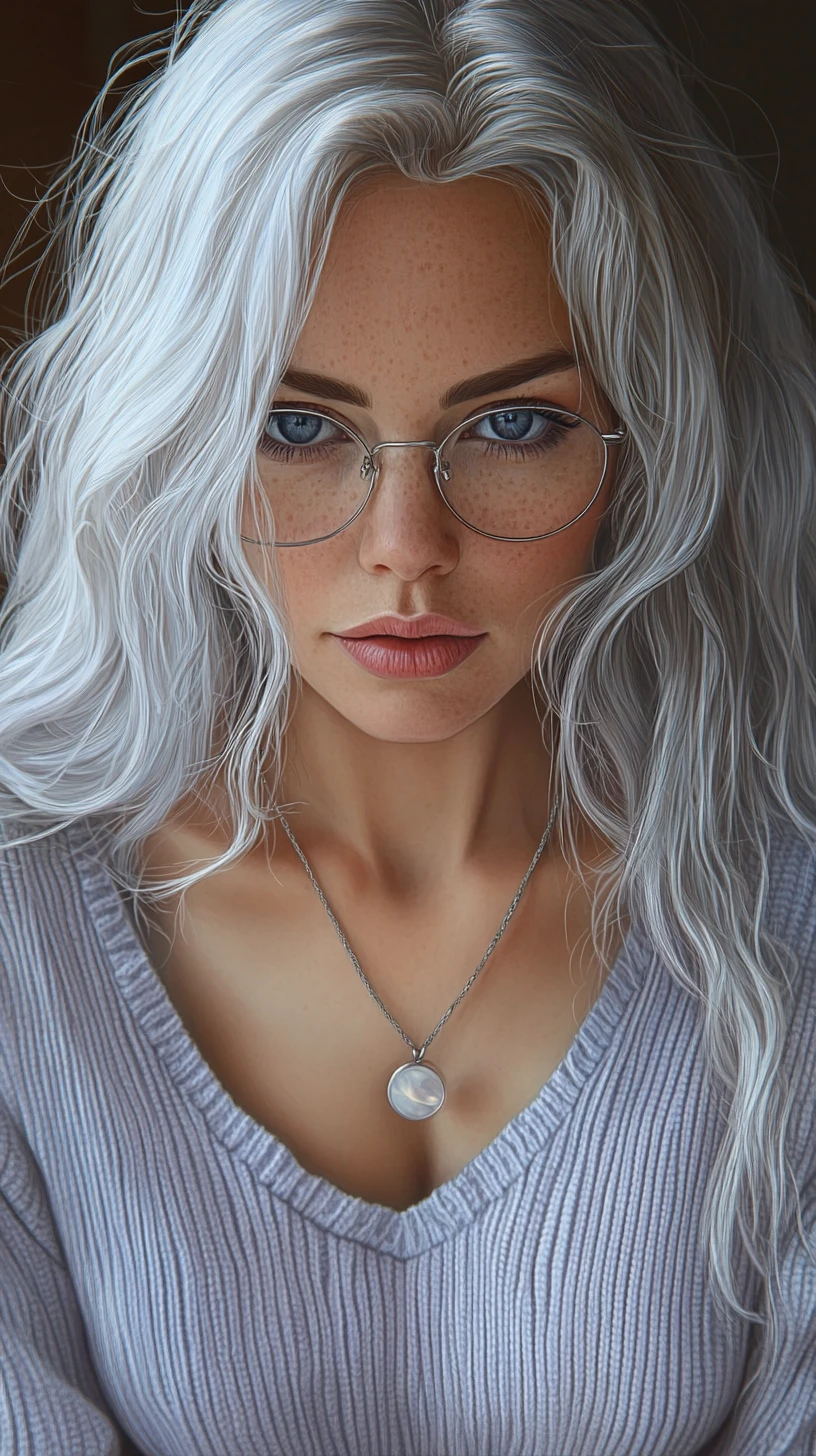 Elegant close up portrait of a woman with silver hair