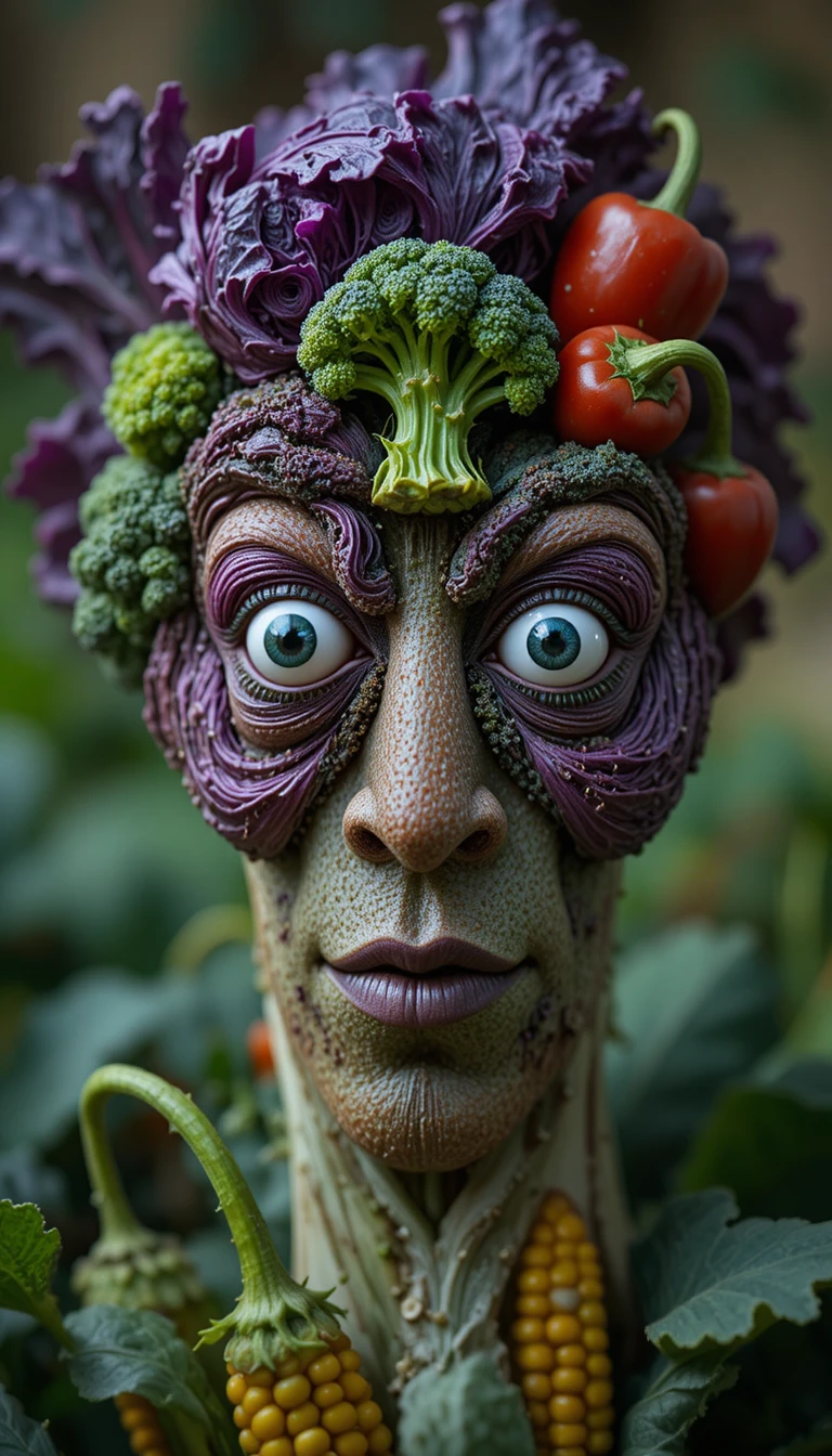Playful vegetable face with googly eyes and bright colors