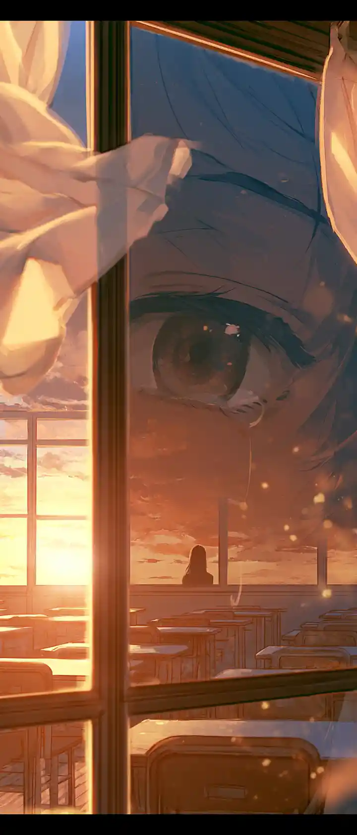 Surreal Classroom Face Illusion At Sunset In Anime Style
