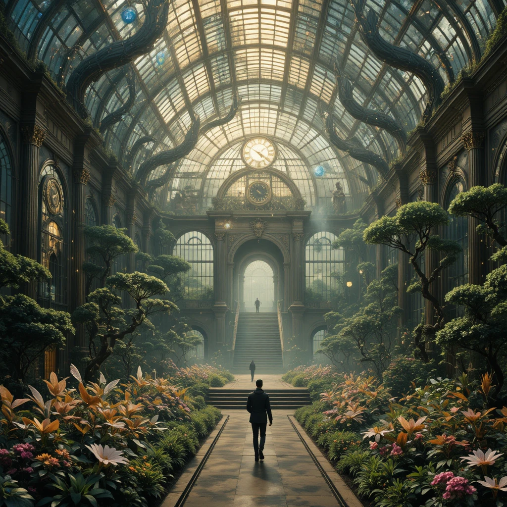 Colossal surreal greenhouse merging nature and impossible architecture