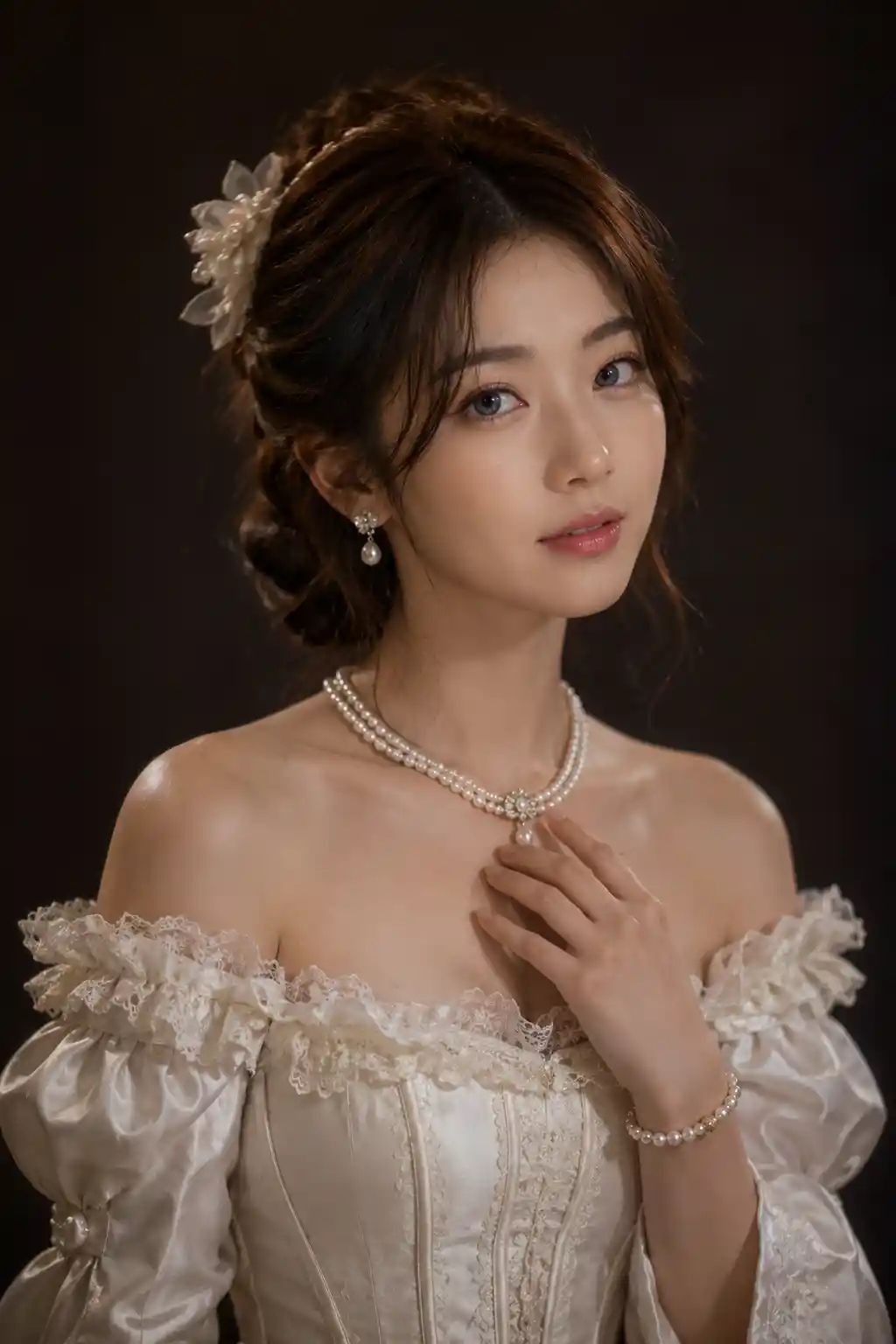Elegant bridal portrait of woman in white dress