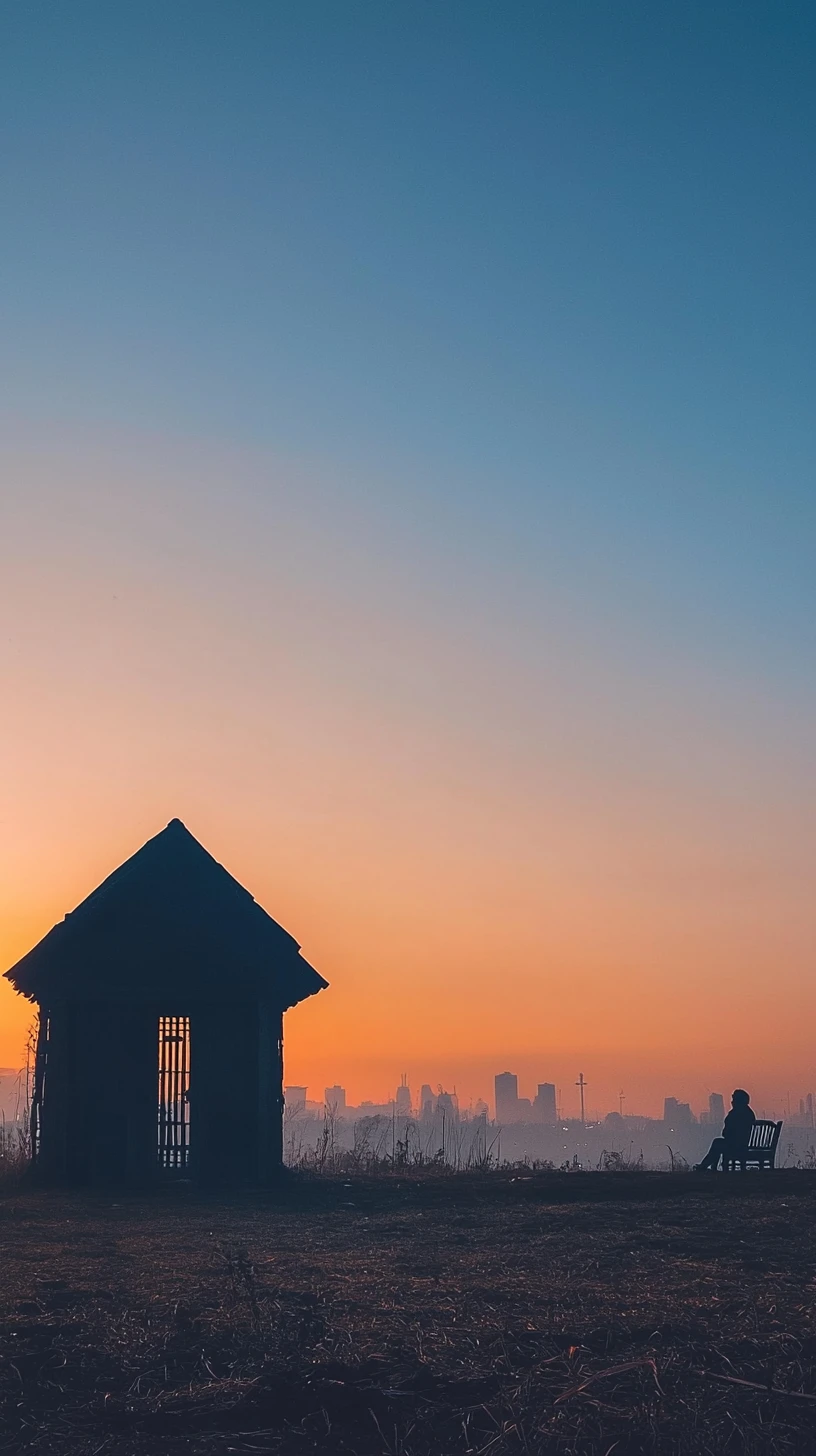Person On Hill Beside Doorway Under Mysterious Sunset Sky