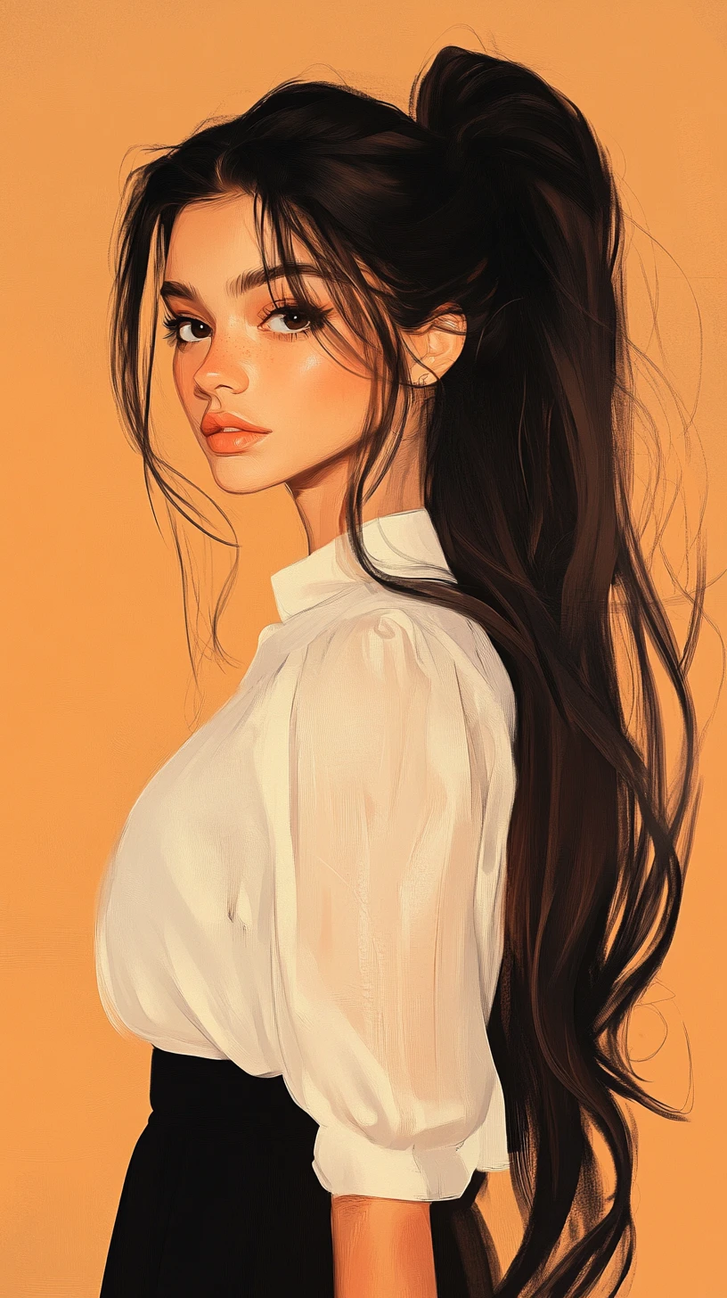 Stylish woman in white blouse and black skirt illustration