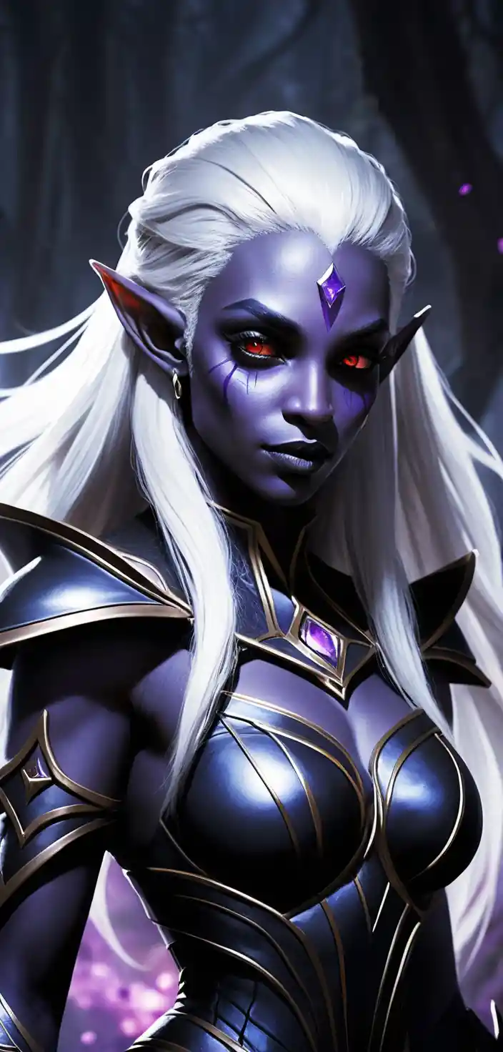 Golden haired dark elf woman in a fantasy portrait
