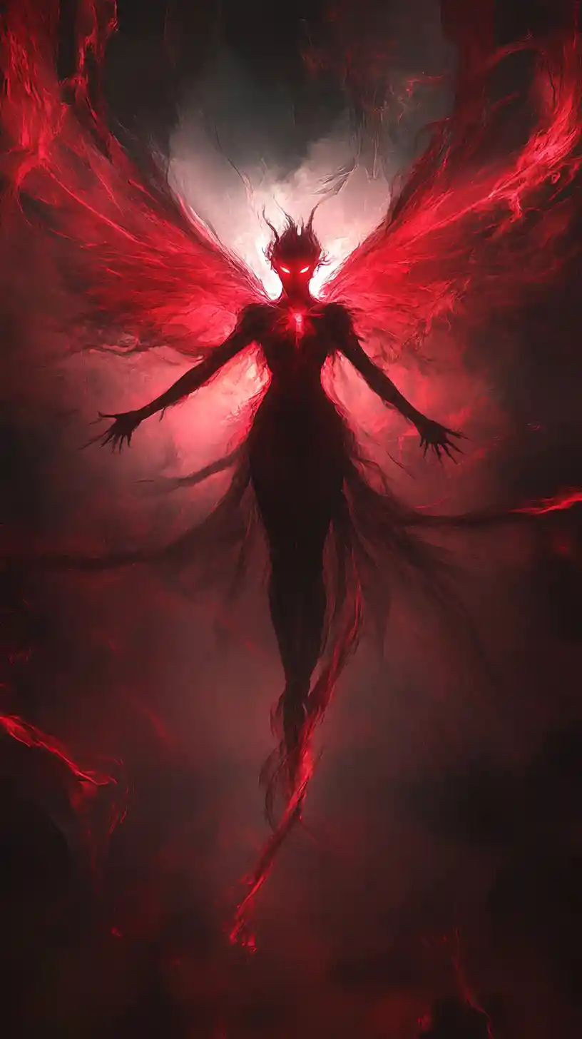 Dark faerie silhouette with glowing red energy wings