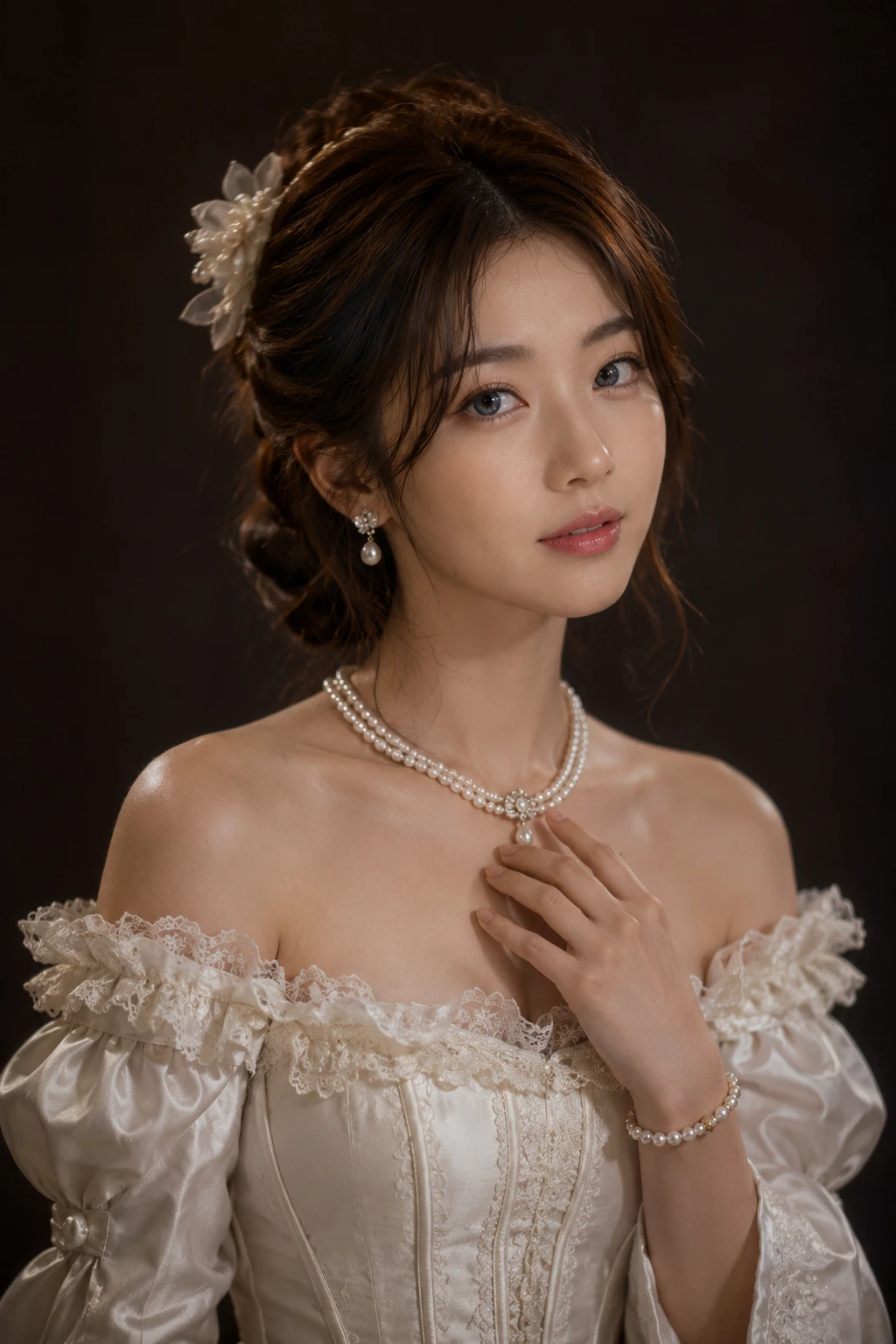 Elegant bridal portrait of woman in white dress