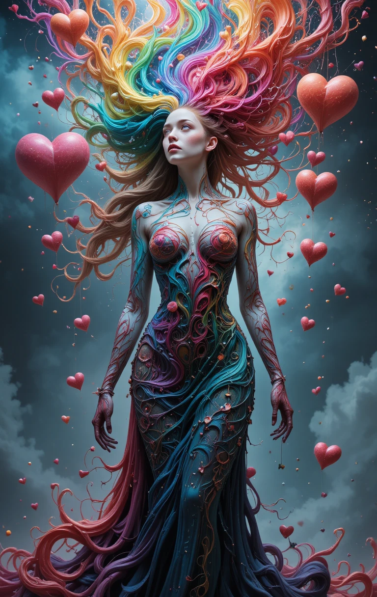 Surreal gothic siren with rainbow hair in melting colors