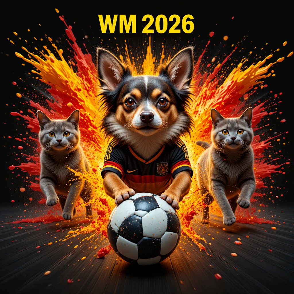 Chihuahua and grey cats sprint toward camera in 3D portrait