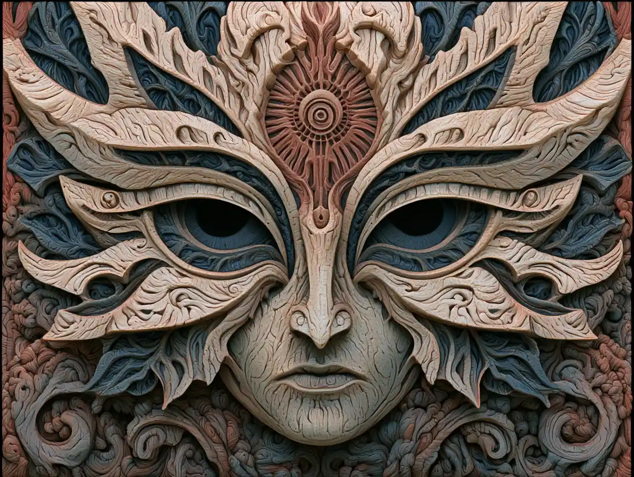 Surreal colossal woman rising from primordial ooze