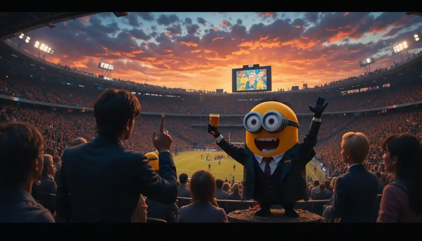 Excited Football Fans Cheering In A Sunset Stadium