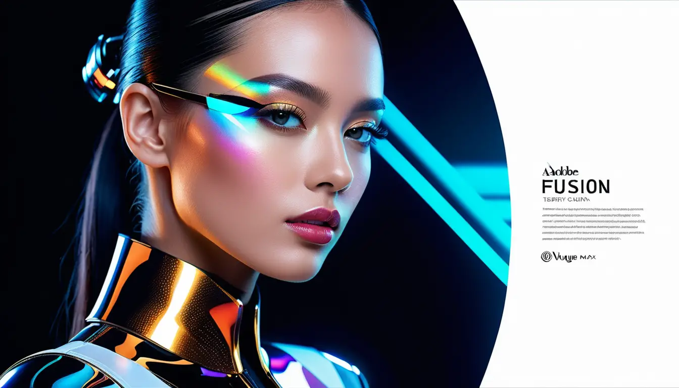 Elegant fashion portrait with futuristic holographic light