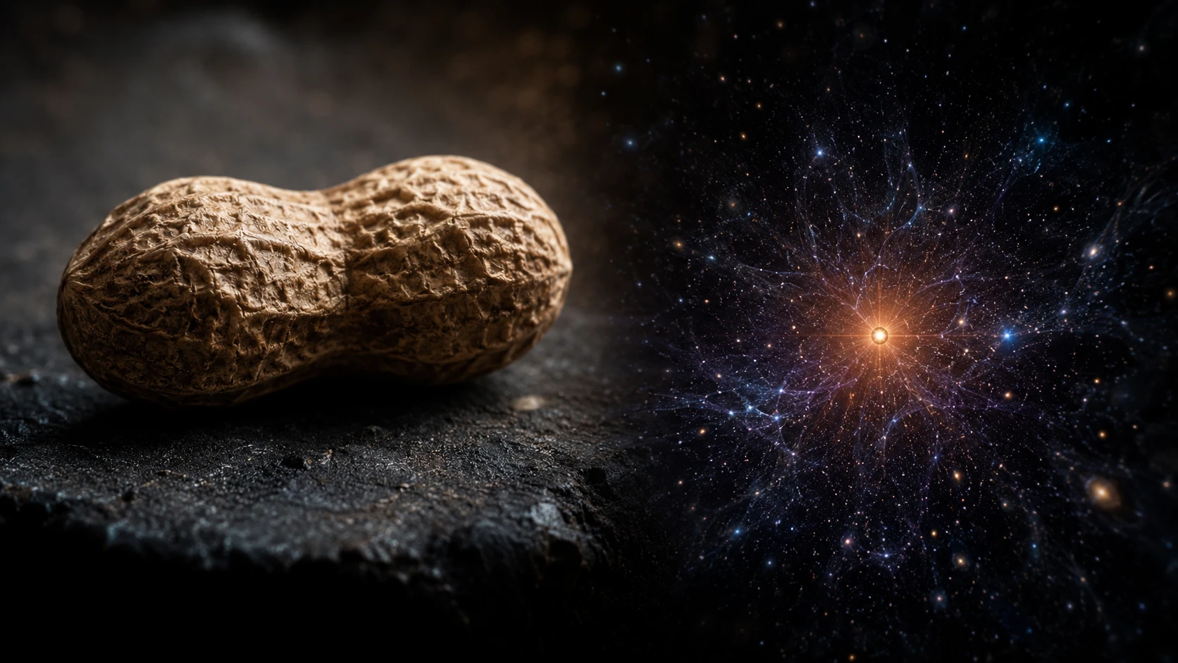 Conceptual macro view of earth peanut and glowing universe point