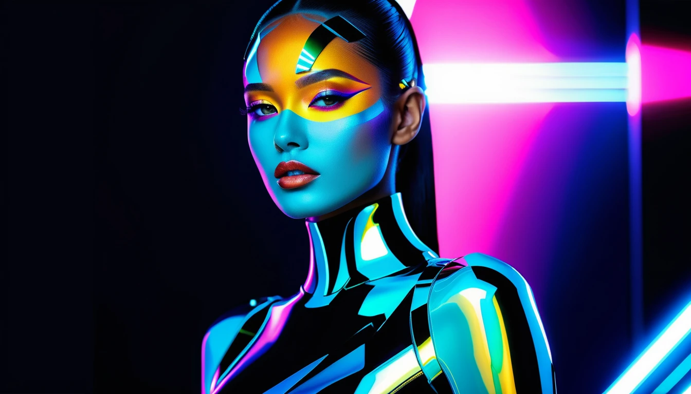 Futuristic fashion portrait blending luxury beauty and cyberpunk