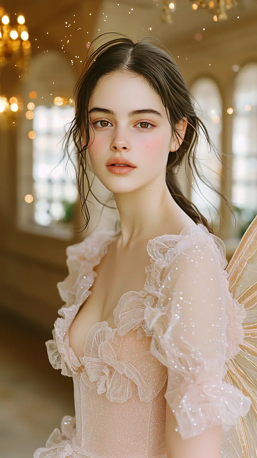 Ethereal angel woman in luminous heavenly light