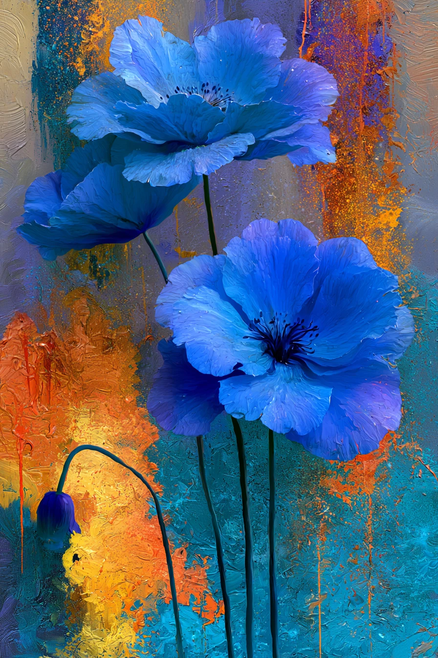 Delicate blue flower in a surreal fantasy painting