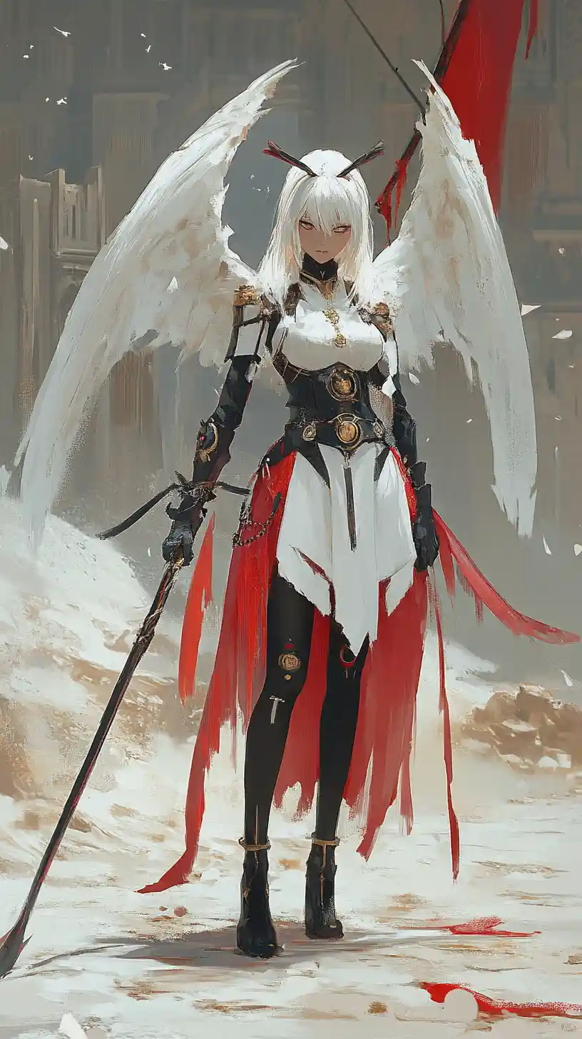 Battle scythe in ancient desert ruins under sandstorm