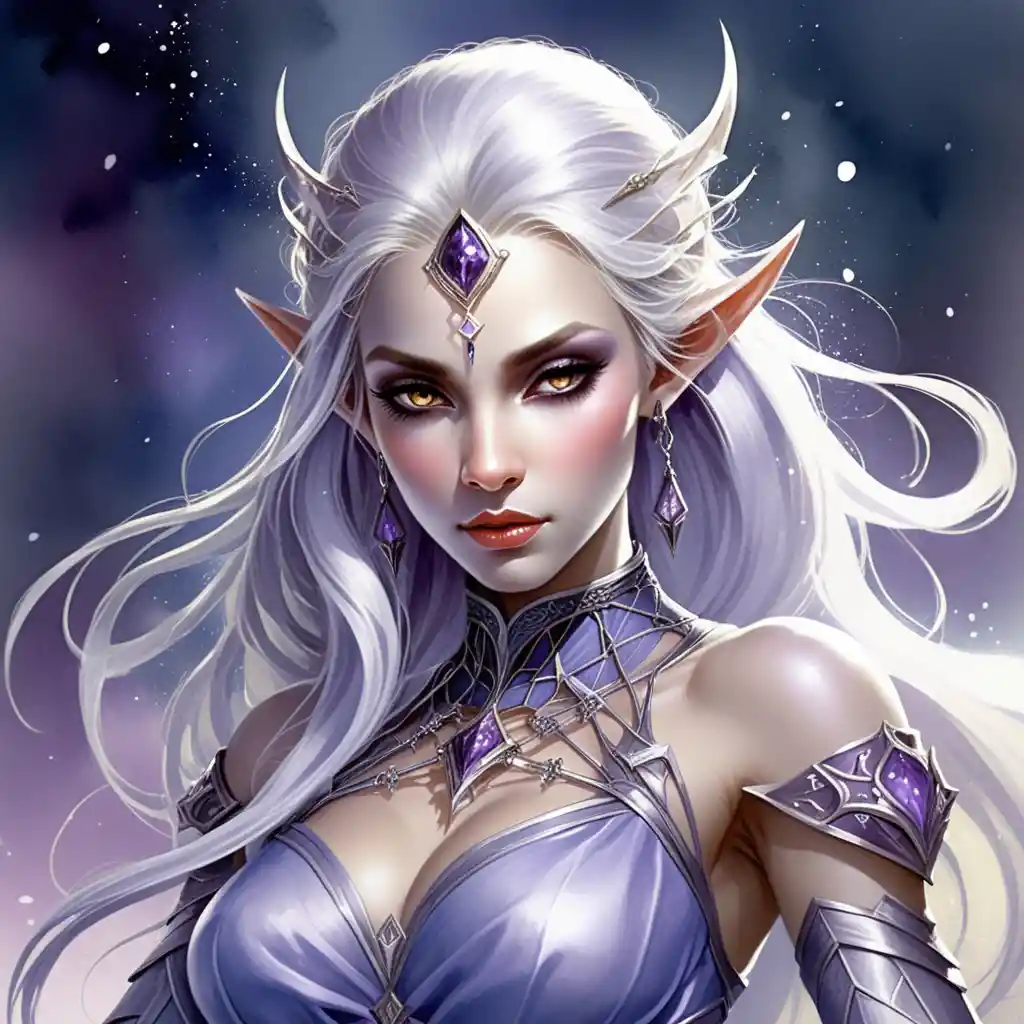Golden haired dark elf woman in an underground realm