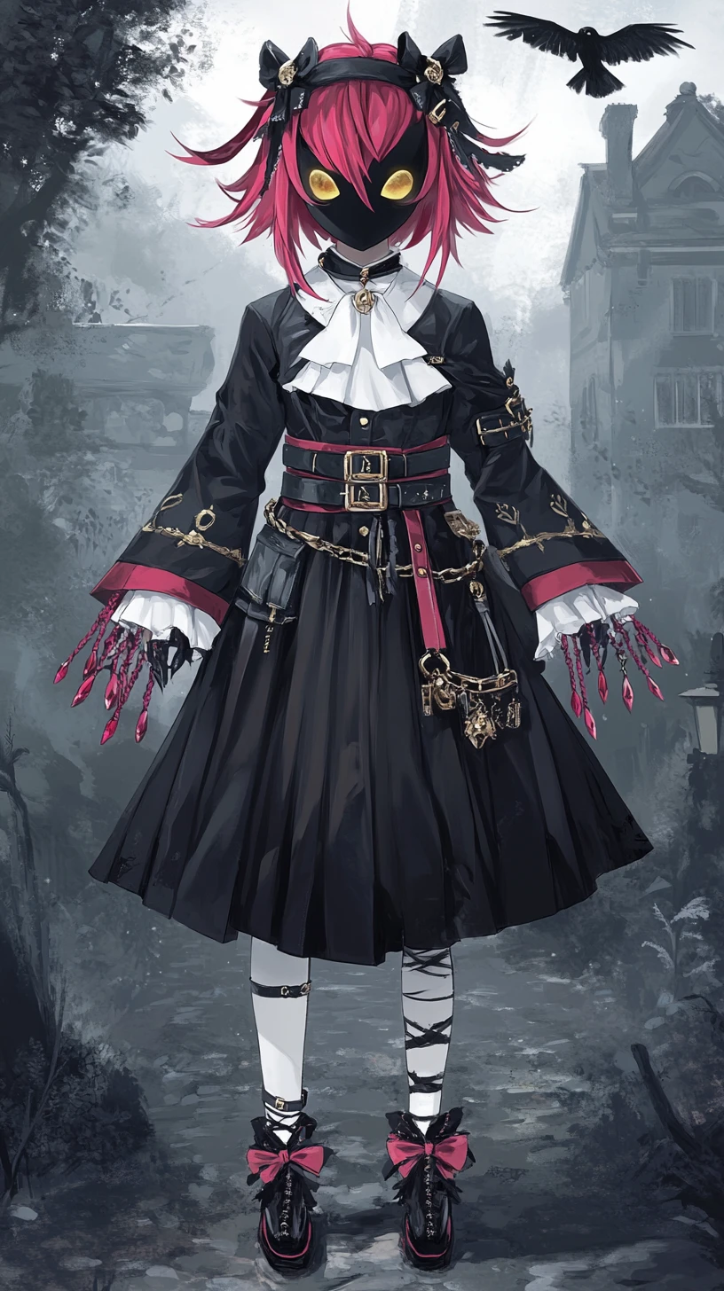 Masked fantasy girl in dark dreamlike anime scene
