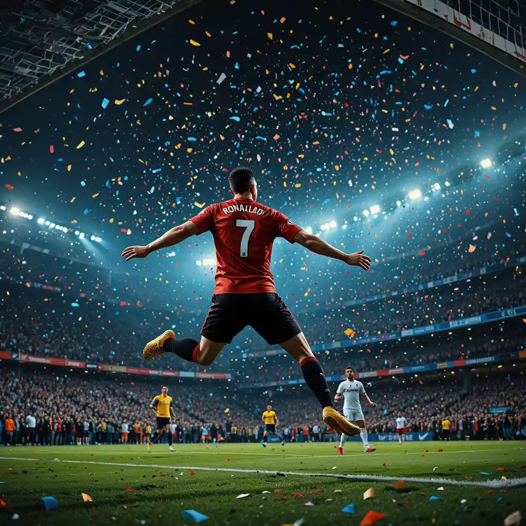 Soccer star scores last minute goal in night stadium