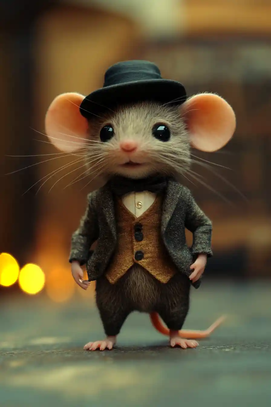 Cute fantasy mouse gangster in a theatrical artistic scene