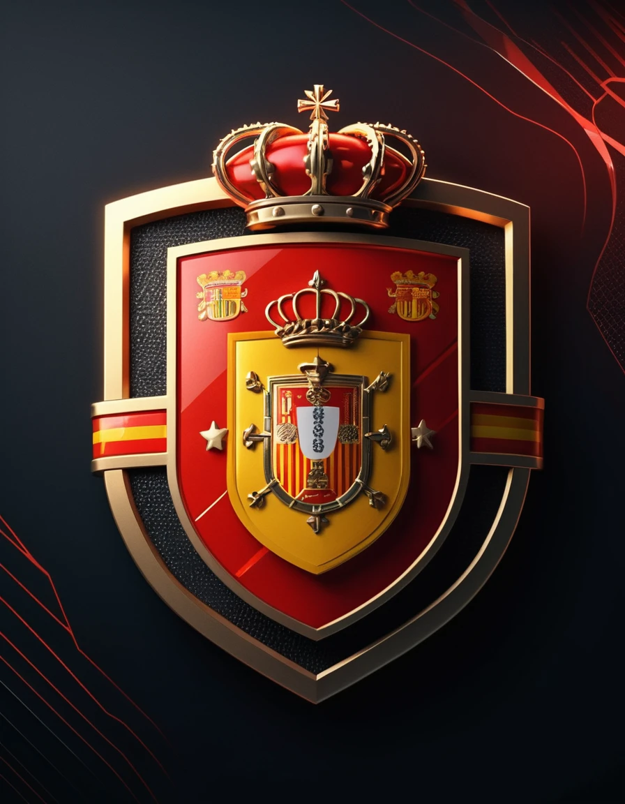 Futuristic red and gold crest logo for Spanish soccer
