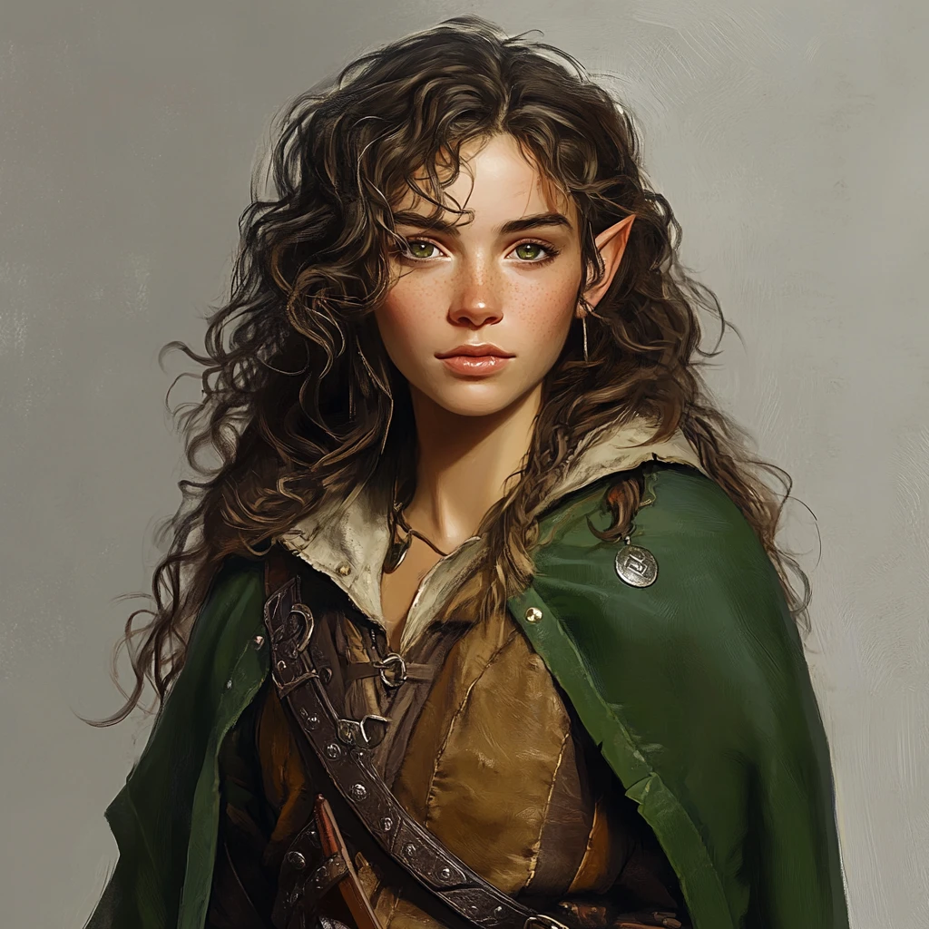Curly haired halfling healer in a green cloak