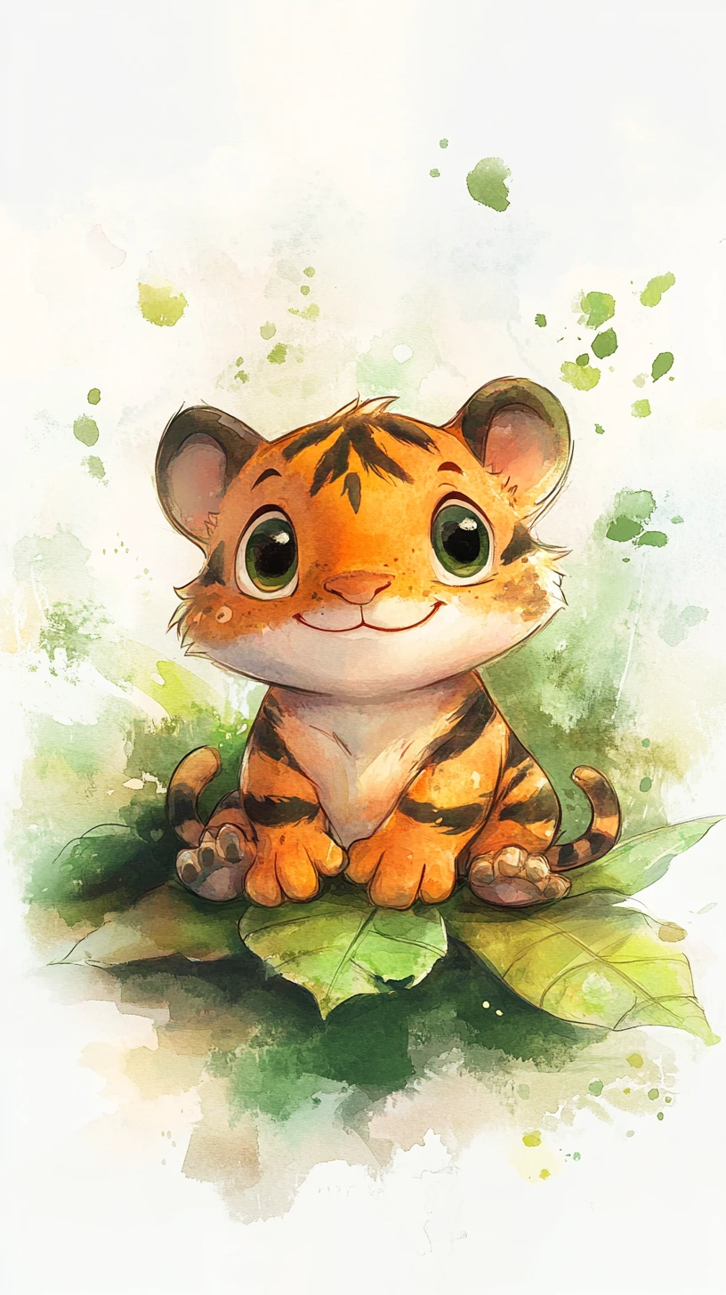 Baby tiger frog hybrid resting quietly on a green leaf