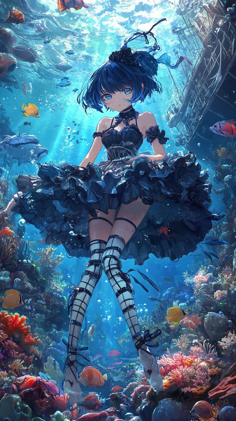 Vibrant coral reef and fish in a fantasy underwater world