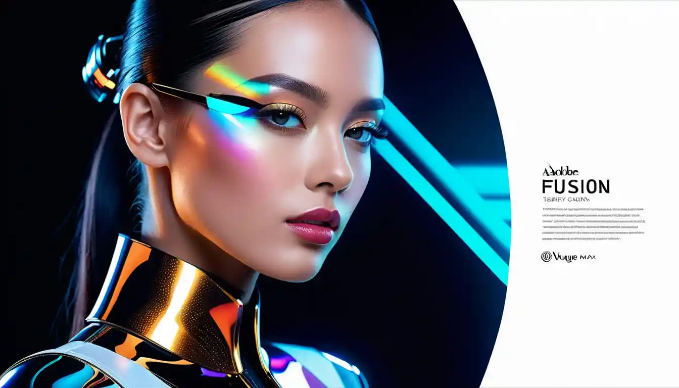 Elegant fashion portrait with futuristic holographic light