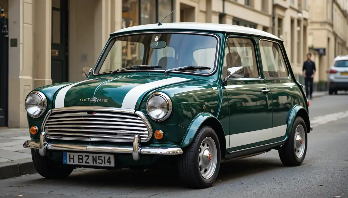 Classic Mini Cooper on a British city street