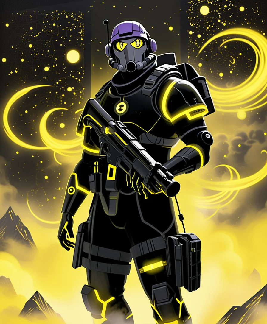 Armored engineer with shotgun in surreal yellow space