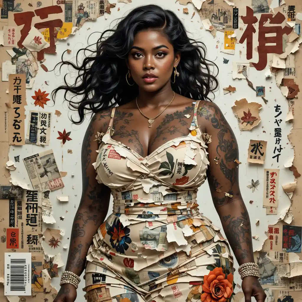 Curvy Black Woman In Torn Paper Collage Magazine Cover