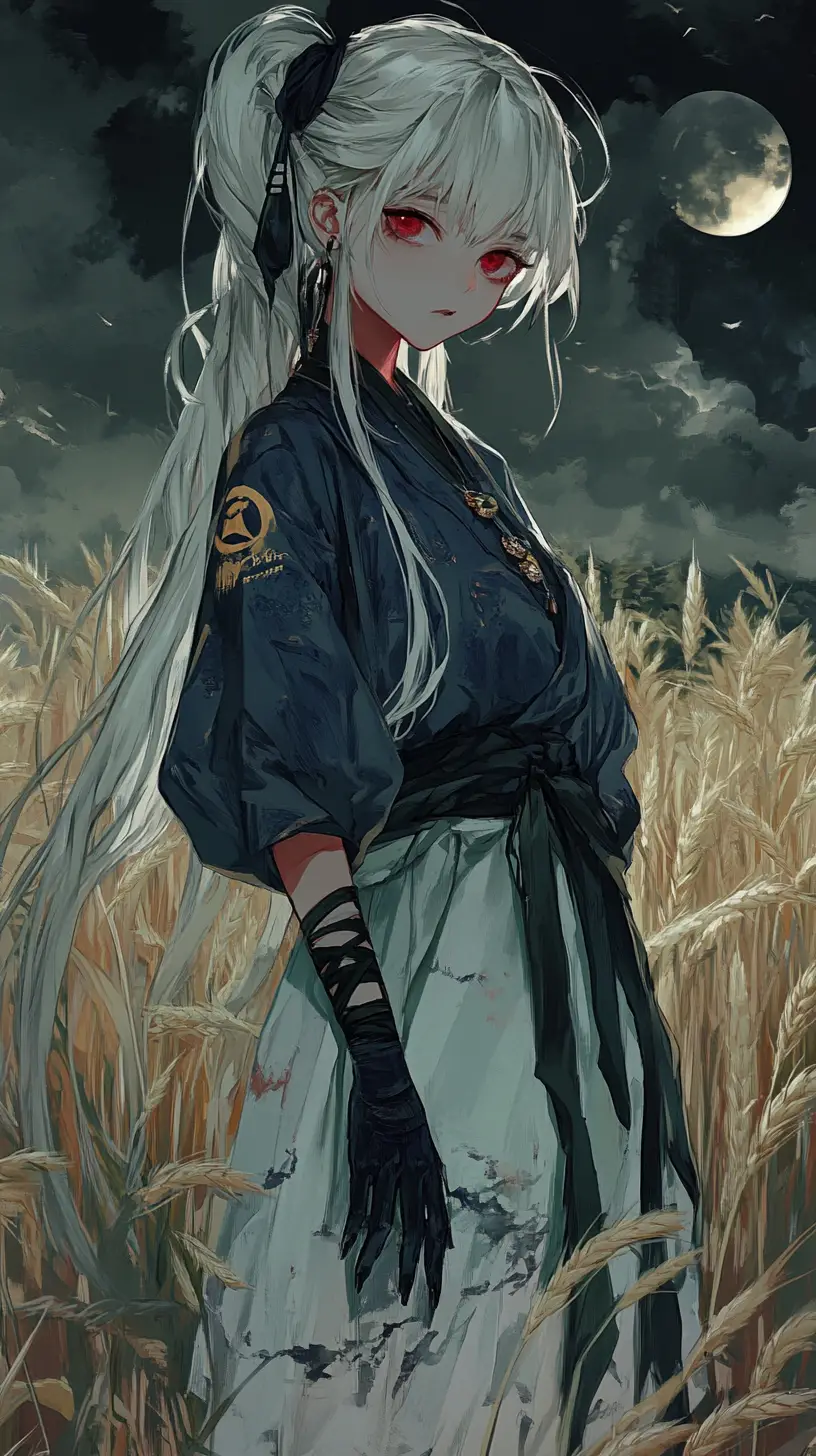 Anime girl in a dark dreamland with ghosts and old house