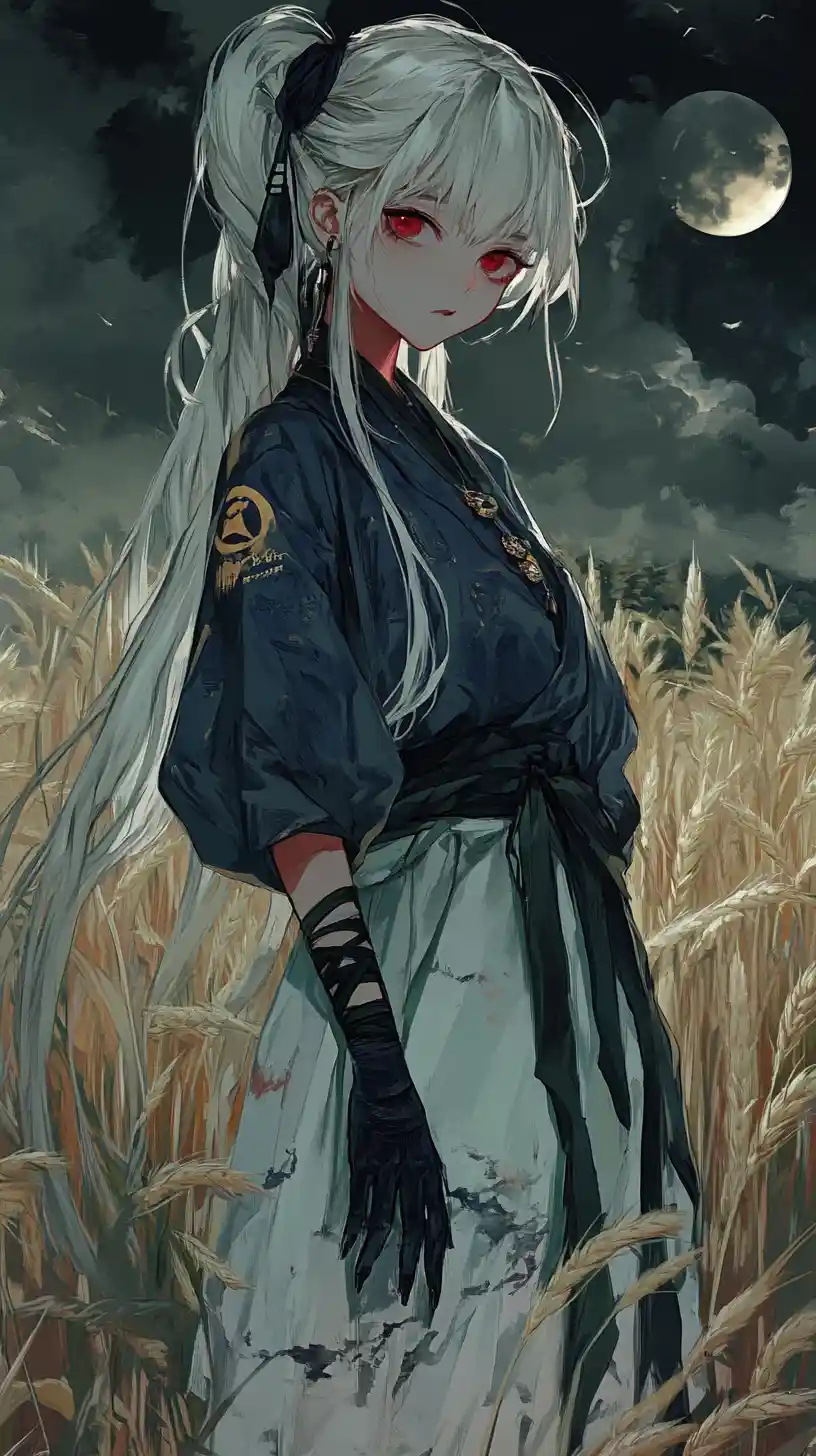 Anime girl in a dark dreamland with ghosts and old house