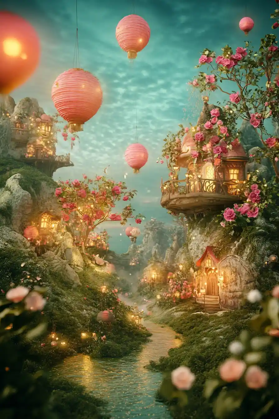 Bright surreal landscape with cheerful vibrant colors