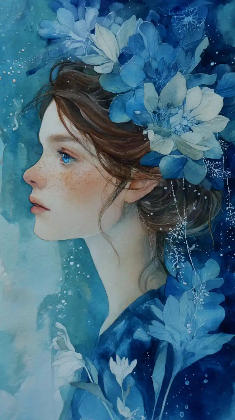 Dreamy portrait of a young woman with floral veil