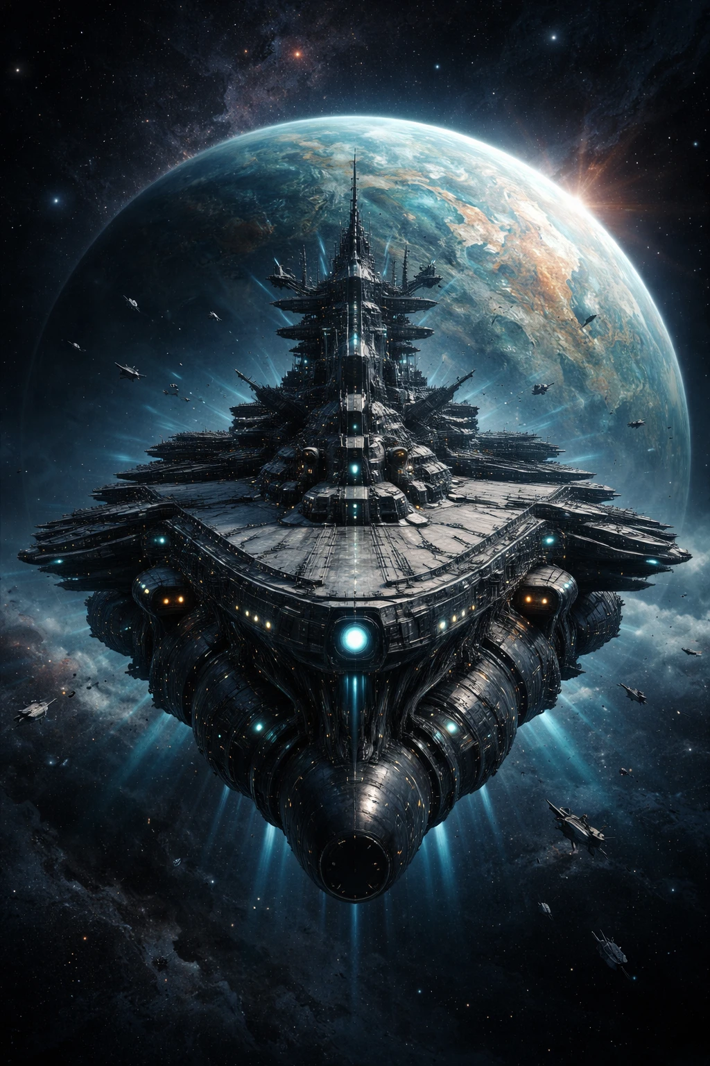 Nave de guerra alienígena sobre un planeta distante
