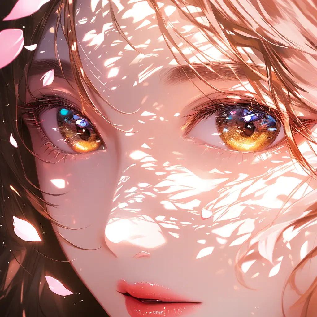 Intimate close up portrait of a girl with pink petals