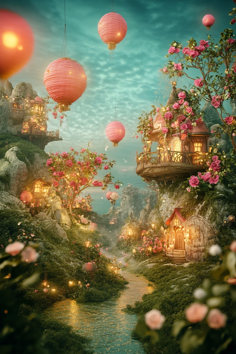 Bright surreal landscape with cheerful vibrant colors