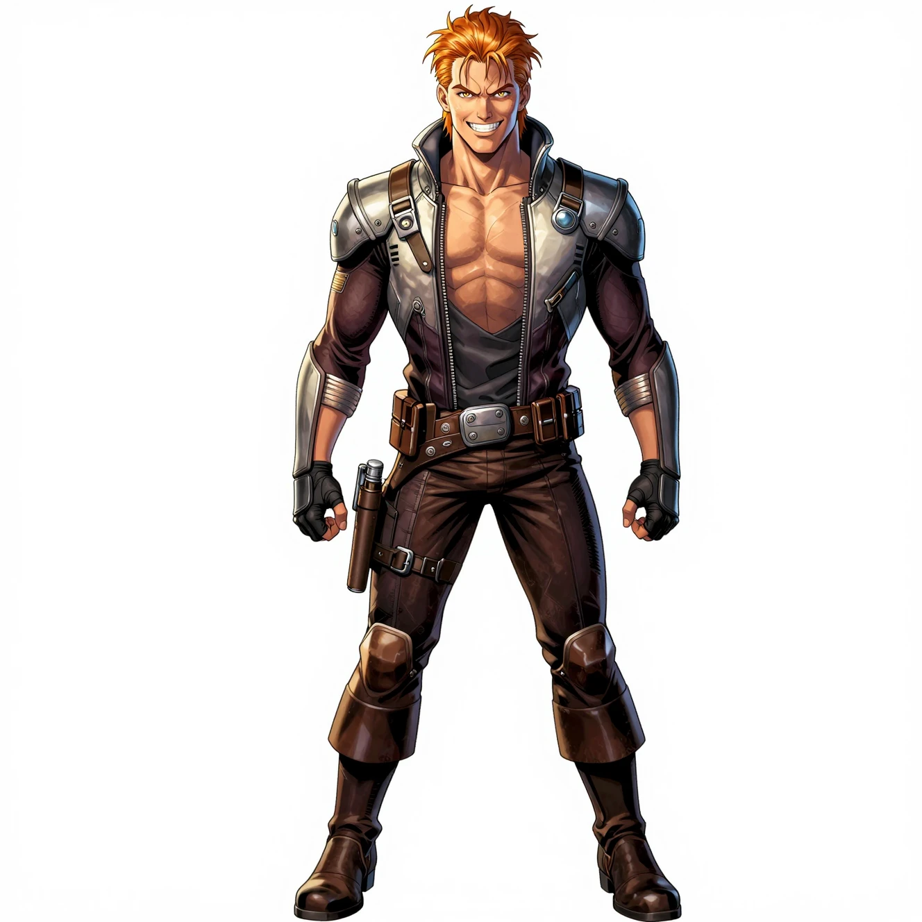 Confident young sci fi hero with hazel eyes