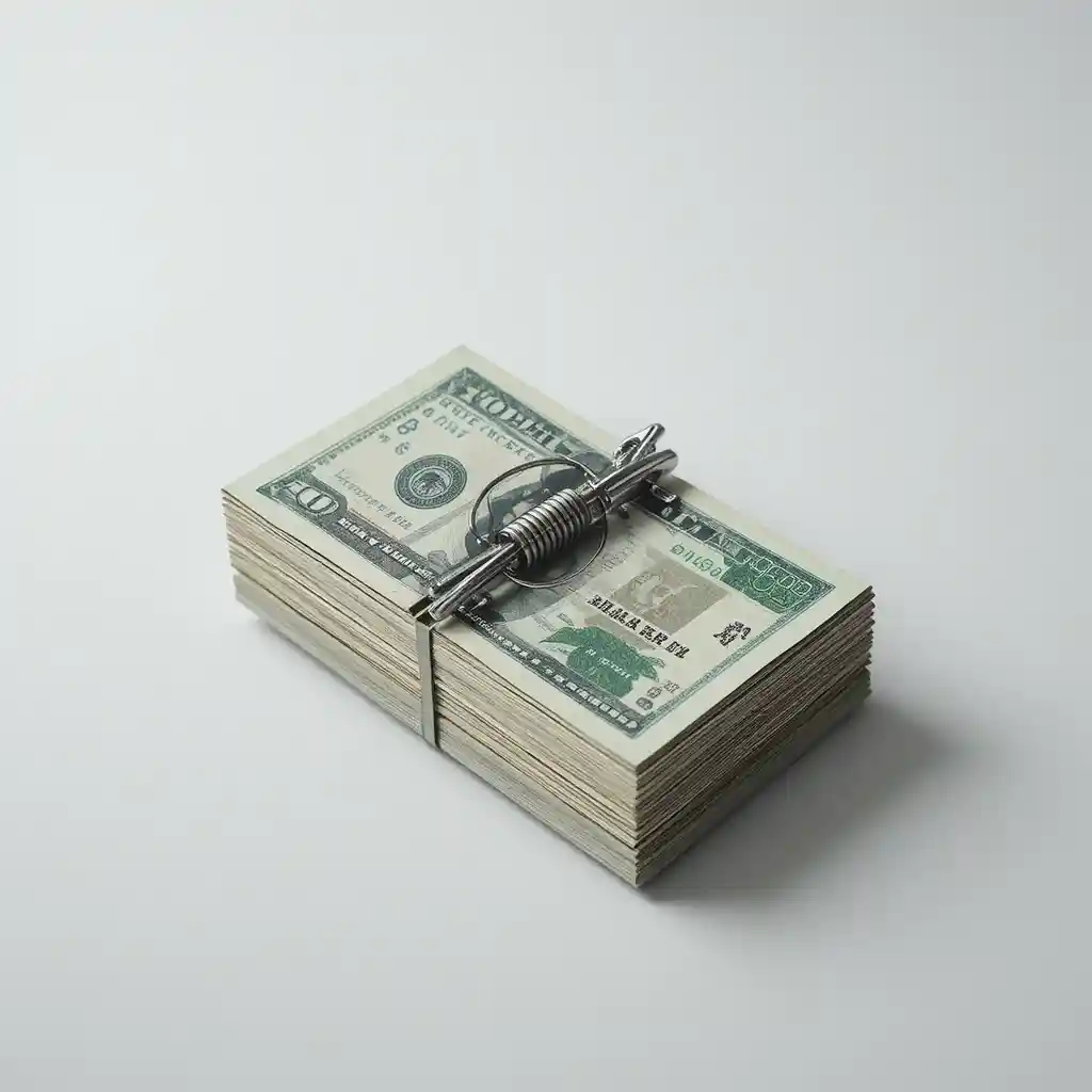 Green mousetrap holding rupiah banknotes on white background