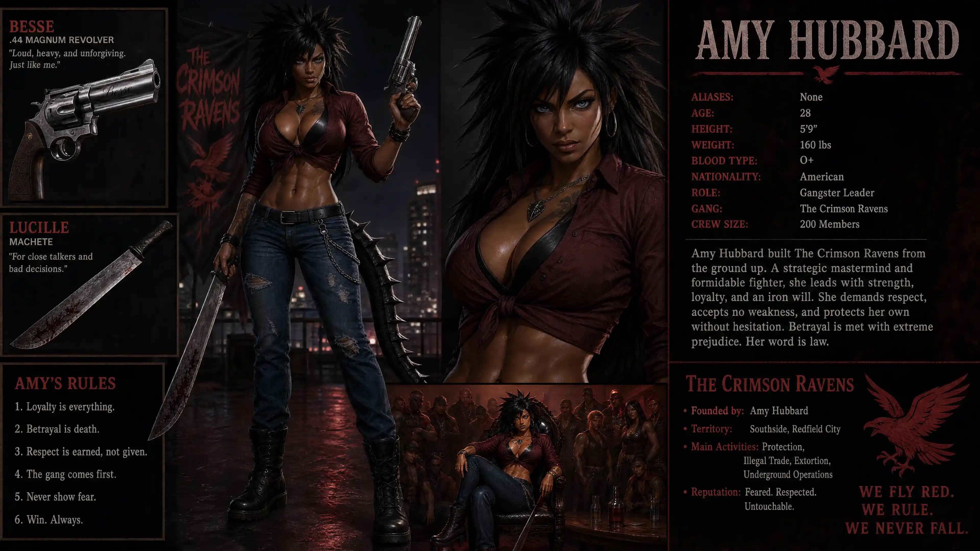 Armed African American warrior woman with revolver and machete