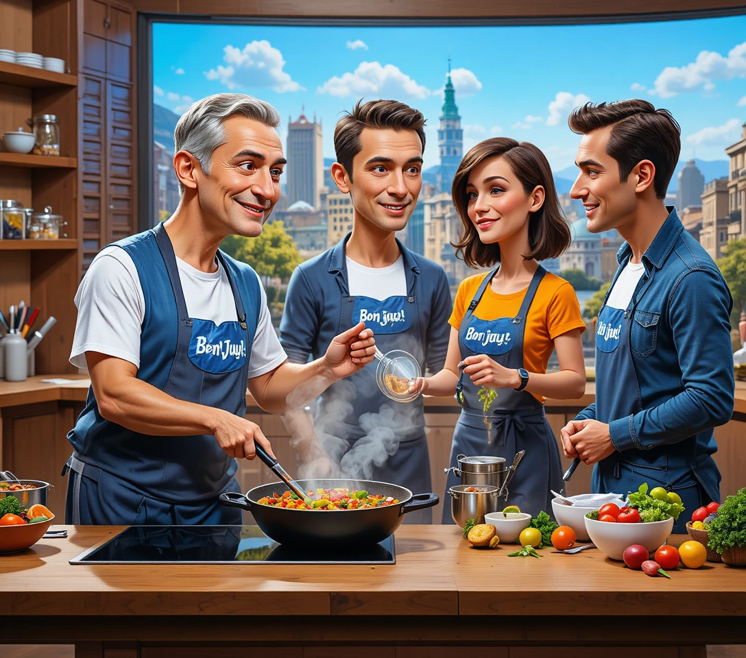 Man cooking at induction stove in bright studio kitchen