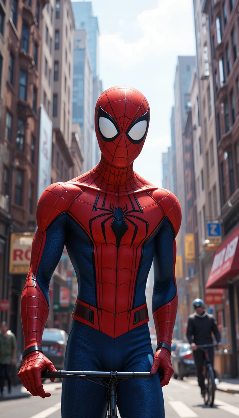 Cartoon superhero watching a thief escape through city streets