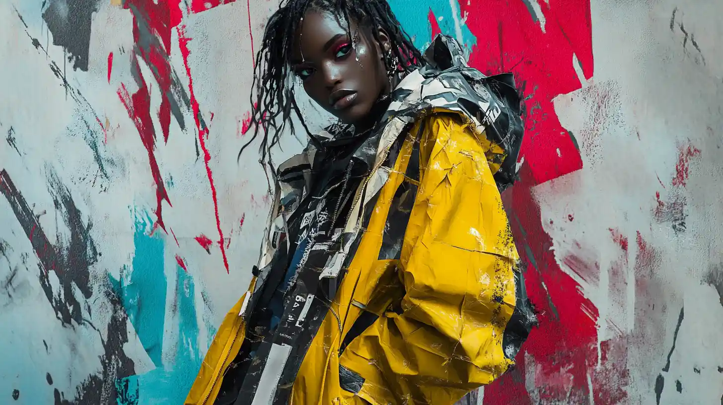 Urban mage in dynamic streetwear with geometric graffiti