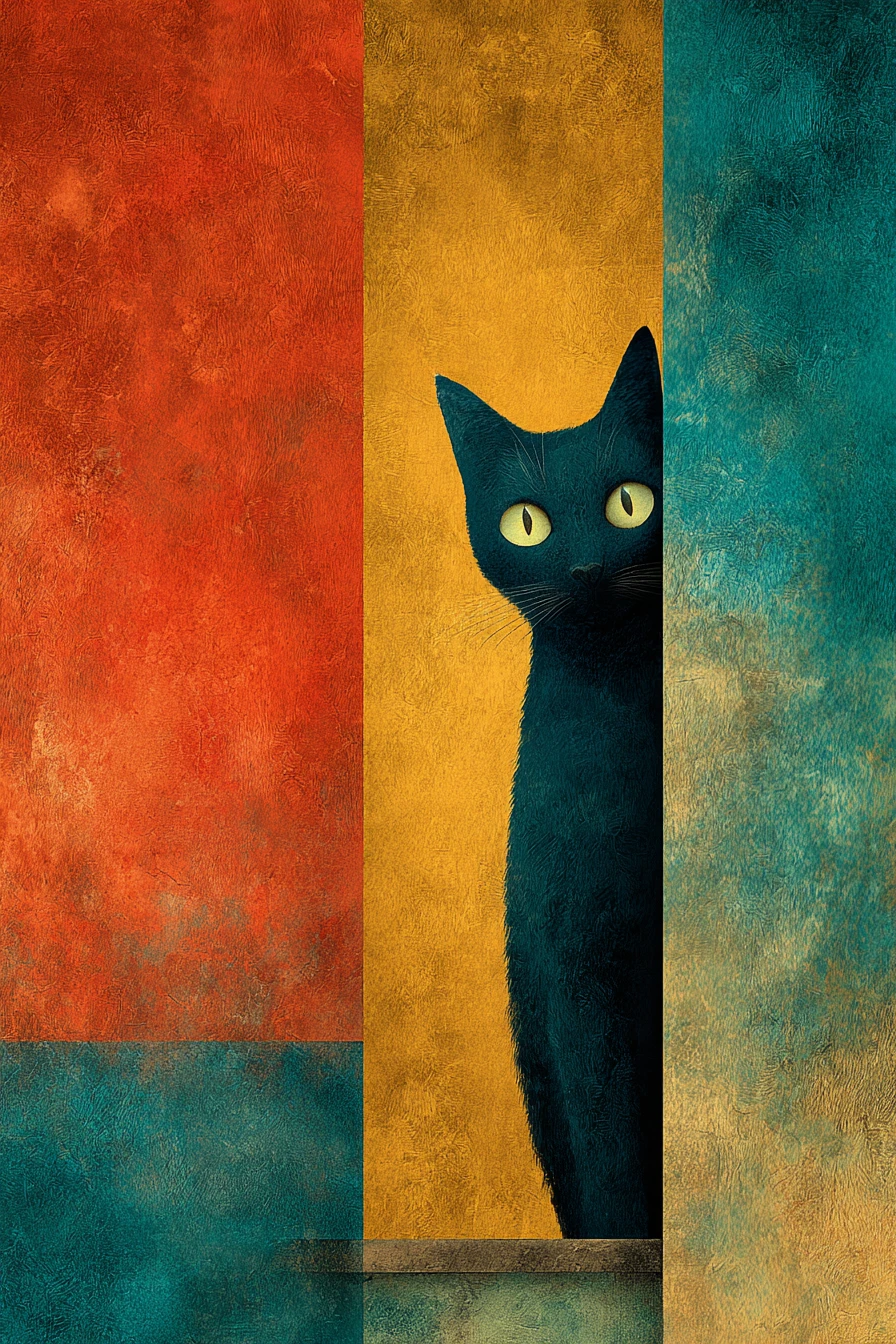 Surreal cat illustration in vibrant pop surrealist style