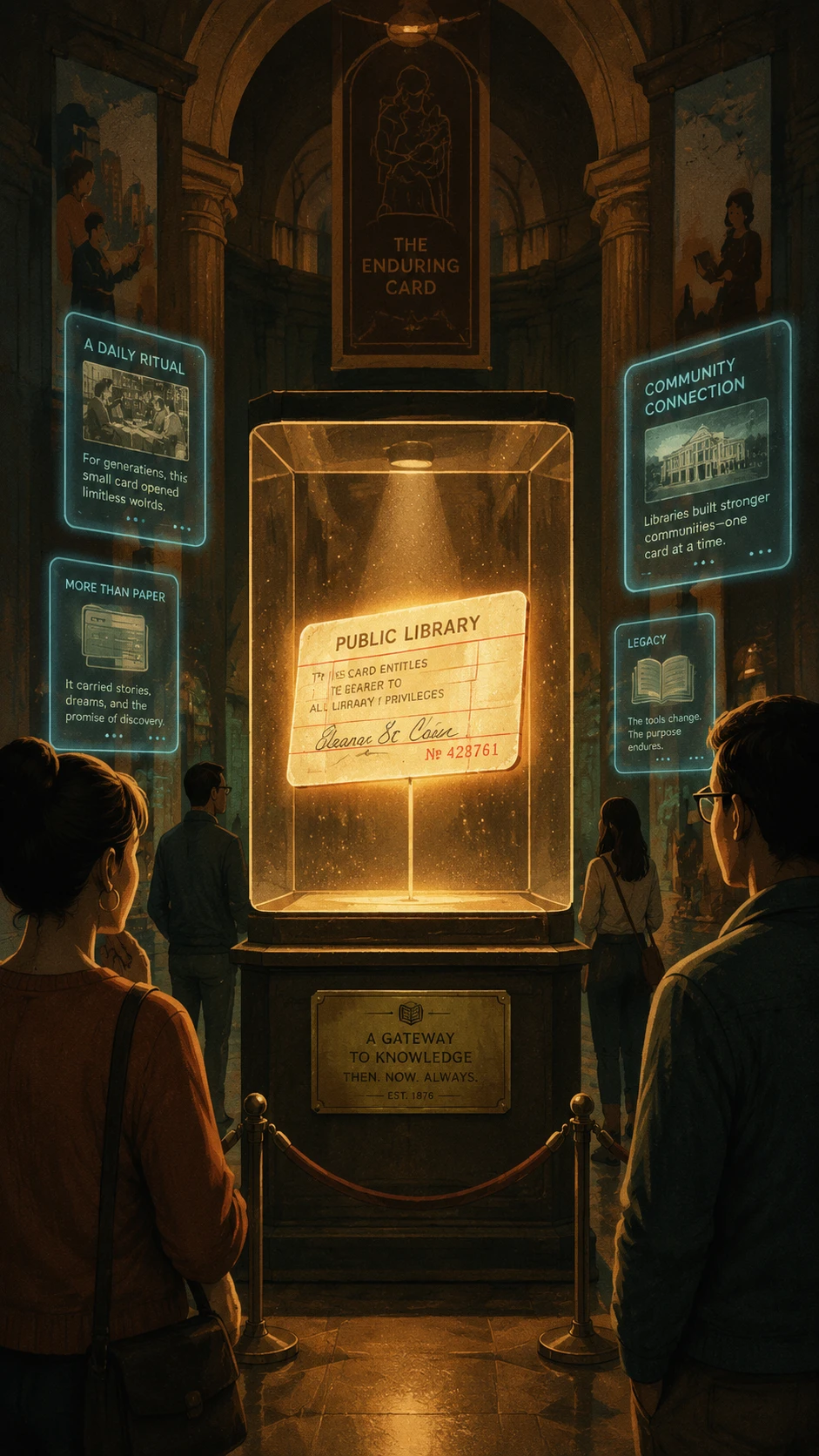 Glowing Library Card Displayed As Museum Artifact
