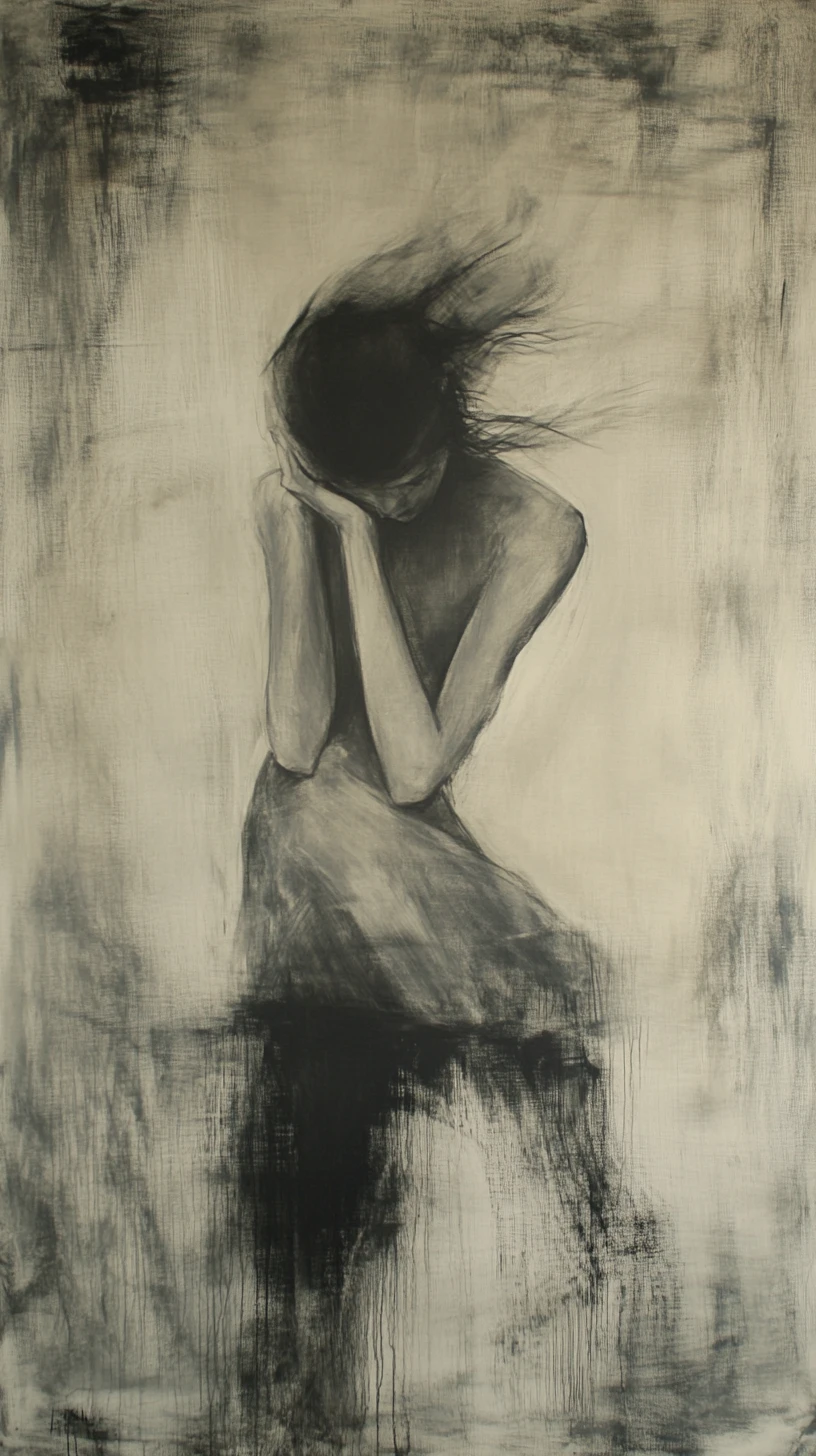 Abstract feminine figure dissolving into soft featherlike textures