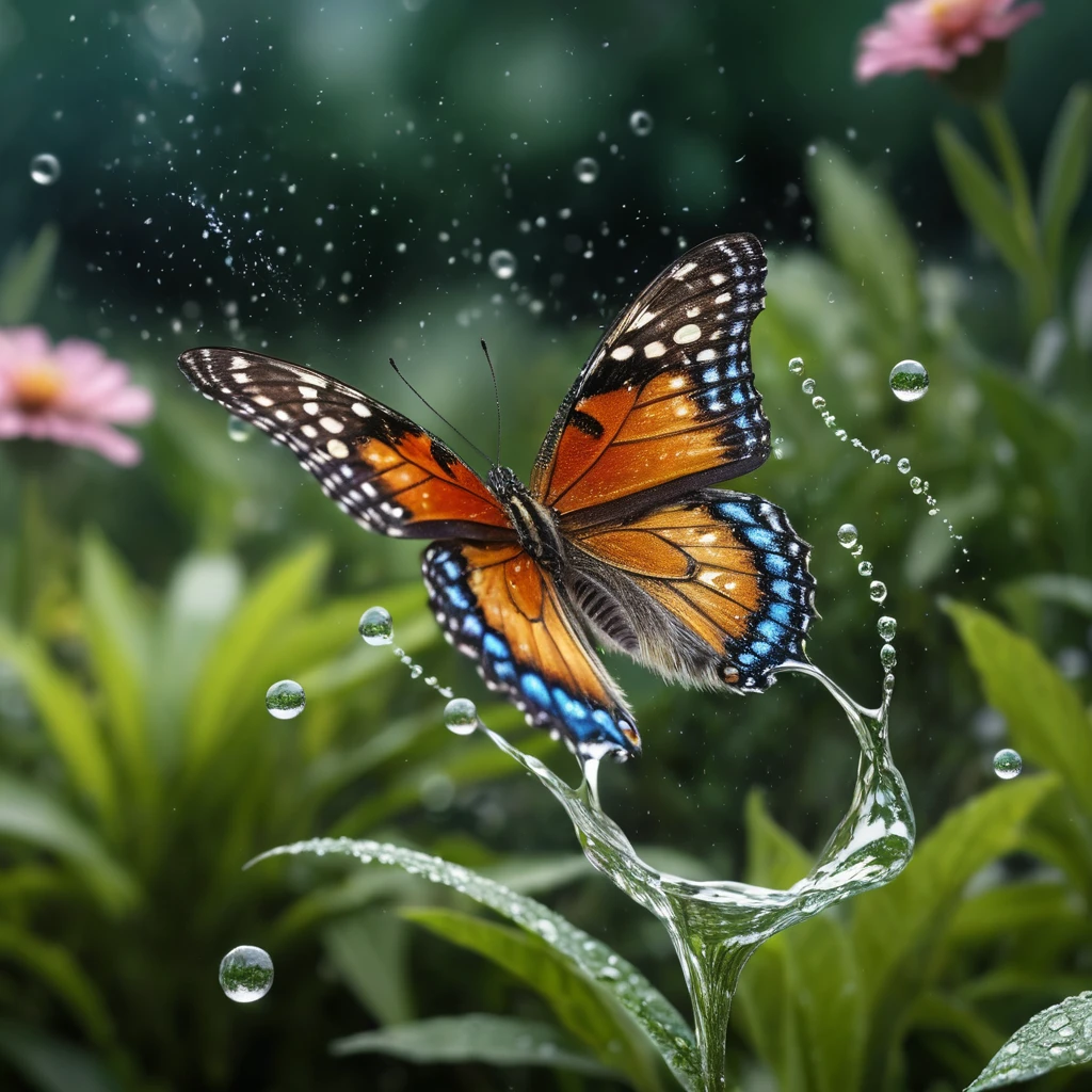 Water butterfly flying gracefully through a lush garden